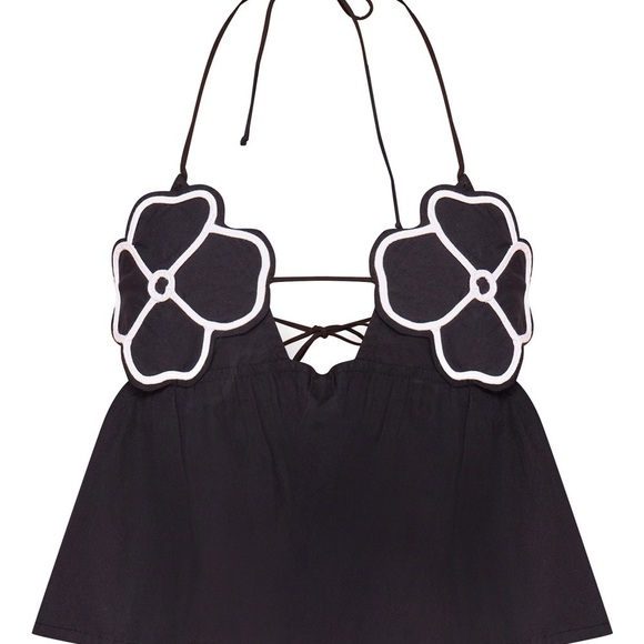 Pretty Little Thing Flower Bust Crop Top Black NWT Size 4 - Picture 6 of 7
